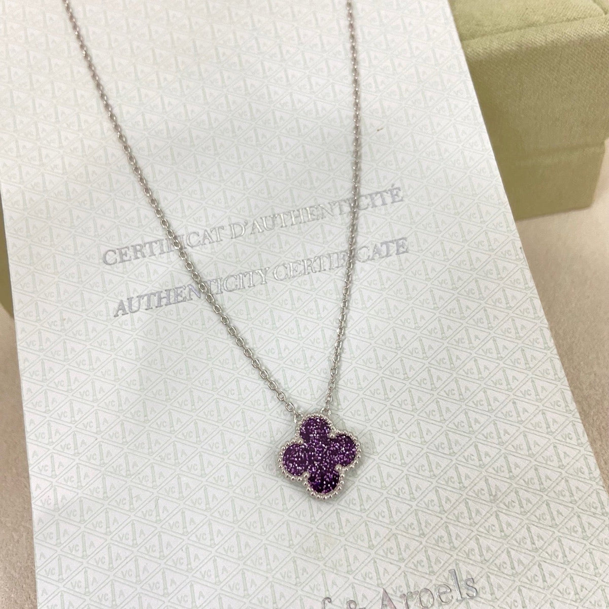 [⭐Hevara Jewelry]NEW 15MM PURPLE SAND-GOLD FOUR-LEAF CLOVER NECKLACE