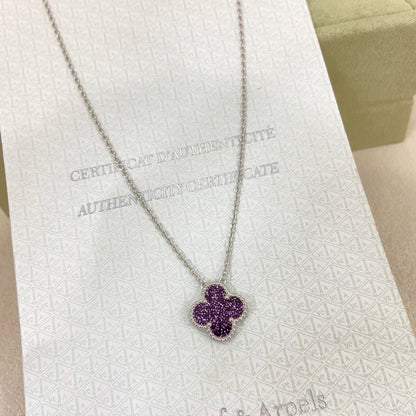 [⭐Hevara Jewelry]NEW 15MM PURPLE SAND-GOLD FOUR-LEAF CLOVER NECKLACE