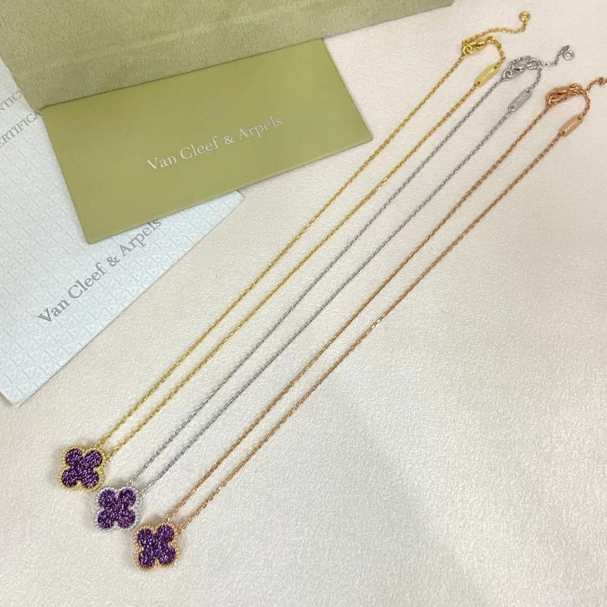 [⭐Hevara Jewelry]NEW 15MM PURPLE SAND-GOLD FOUR-LEAF CLOVER NECKLACE