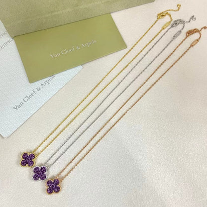 [⭐Hevara Jewelry]NEW 15MM PURPLE SAND-GOLD FOUR-LEAF CLOVER NECKLACE