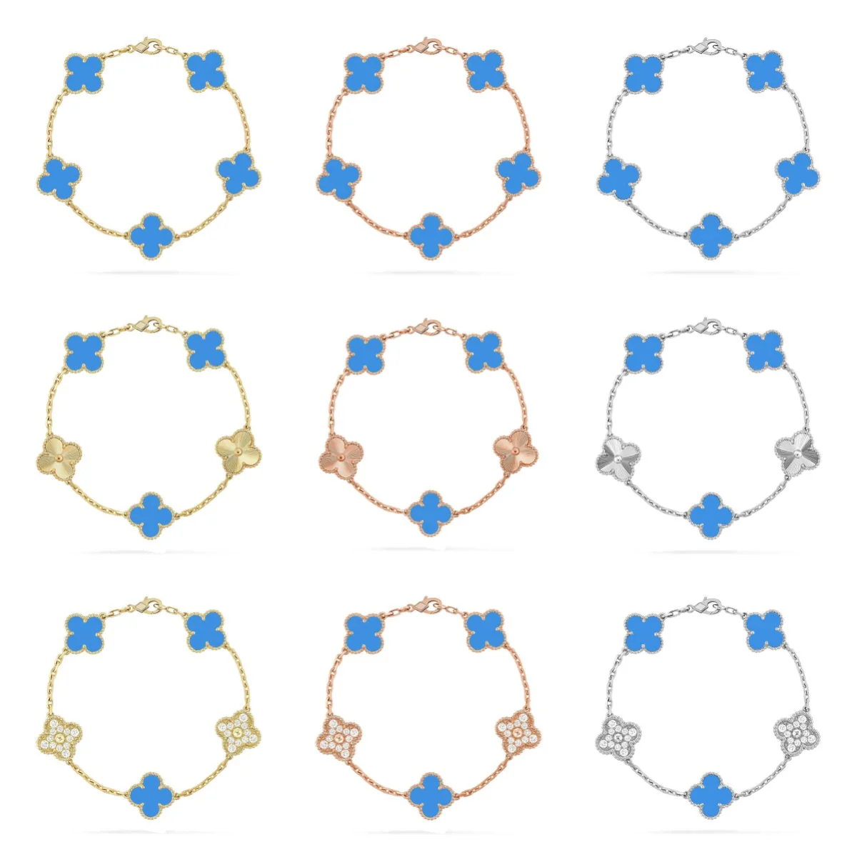 [⭐Hevara Jewelry] CLOVER 5 MOTIF BLUE AGATE BRACELET COLLECTION