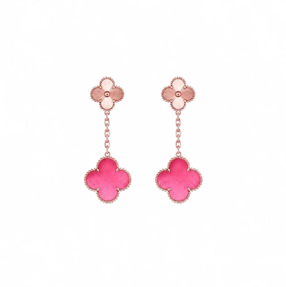 [⭐Hevara Jewelry]NEW CLOVER 2 MOTIF PINK ENAMEL EARRINGS