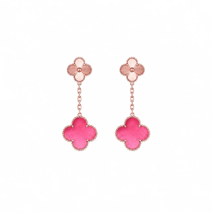 [⭐Hevara Jewelry]NEW CLOVER 2 MOTIF PINK ENAMEL EARRINGS