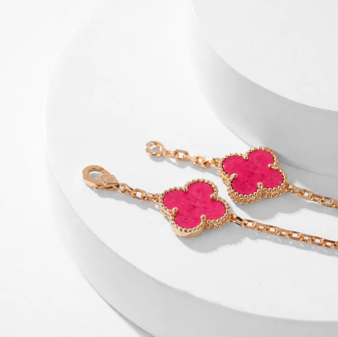 [⭐Hevara Jewelry]CLOVER 10 MOTIFS  NEW BUBBLE PINK ENAMEL