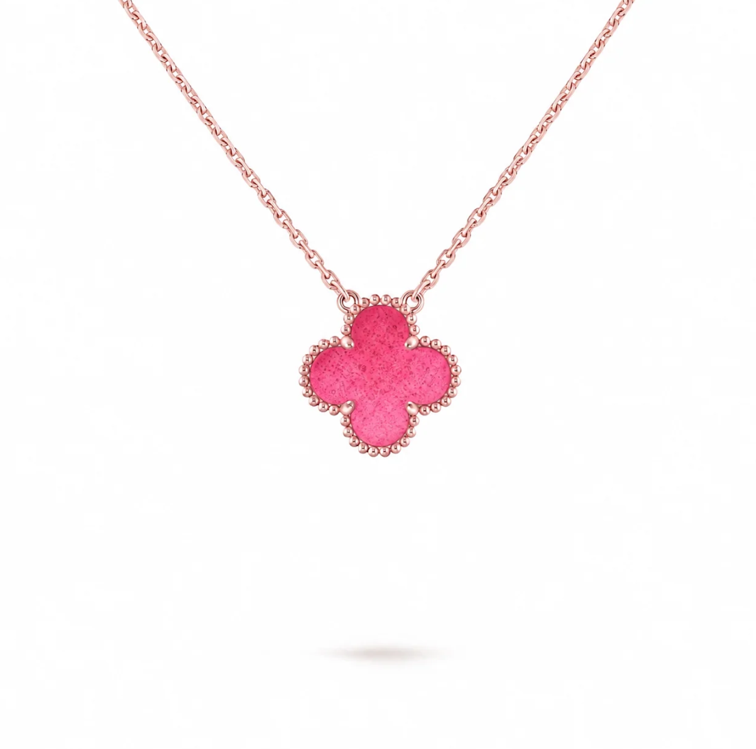 [⭐Hevara Jewelry] NEW CLOVER 15MM PINK ENAMEL NECKLACE