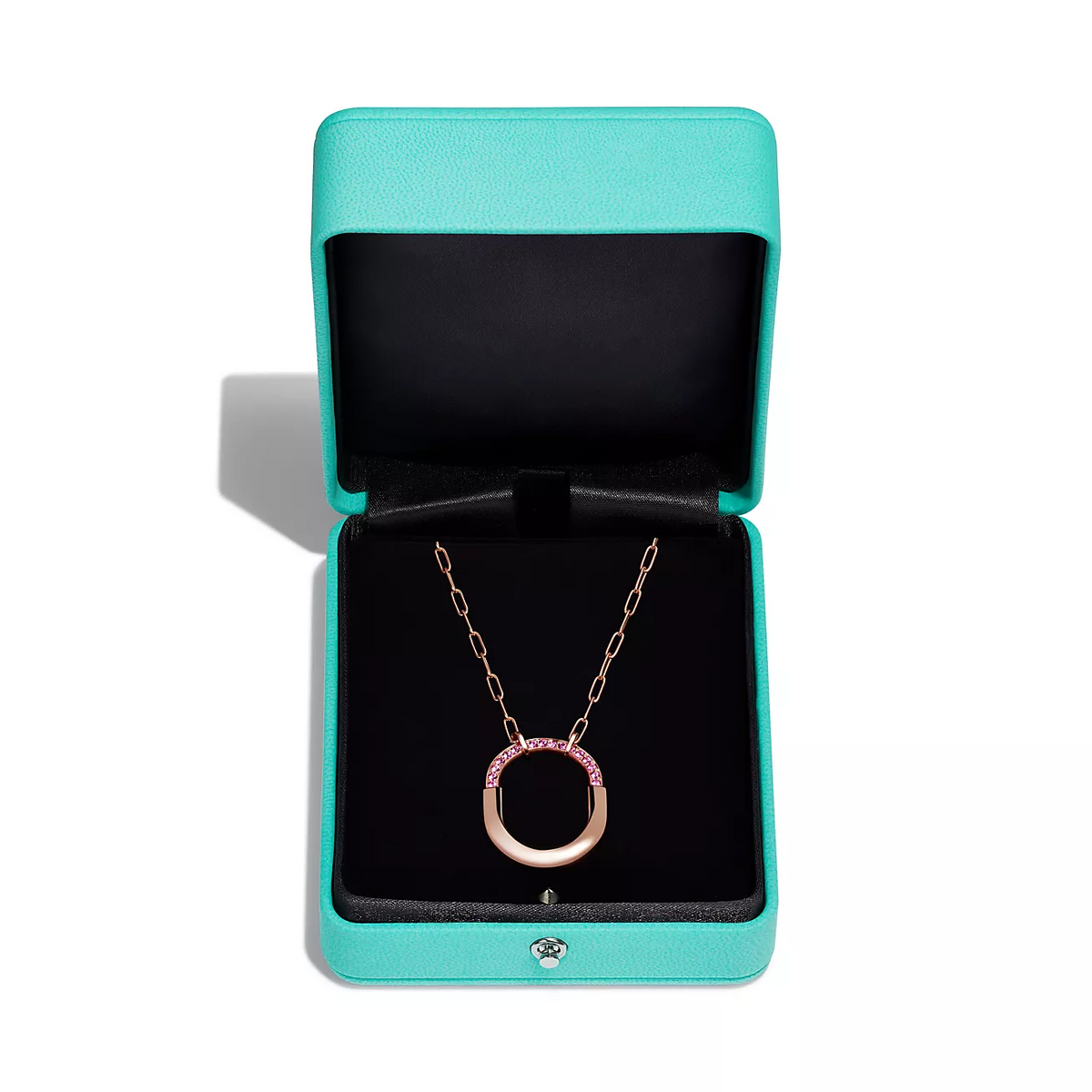 [Hevara Jewelry]LOCK MEDIUM PENDANT PINK DIAMOND PINK GOLD NECKLACE
