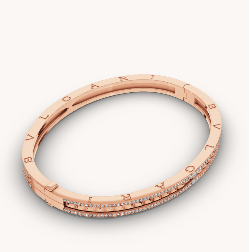 [⭐Hevara Jewelry]ZERO 1 SPIRAL AND PAVED DIAMOND PINK GOLD BRACELET