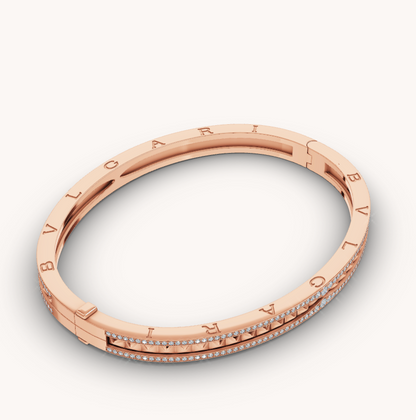 [⭐Hevara Jewelry]ZERO 1 SPIRAL AND PAVED DIAMOND PINK GOLD BRACELET