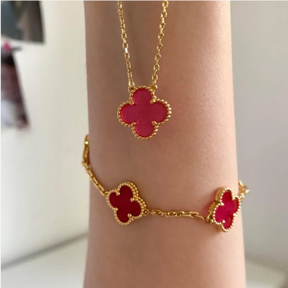 [⭐Hevara Jewelry] NEW CLOVER 15MM PINK ENAMEL NECKLACE