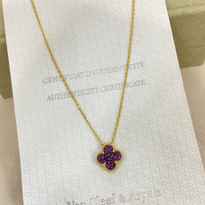 [⭐Hevara Jewelry]NEW 15MM PURPLE SAND-GOLD FOUR-LEAF CLOVER NECKLACE
