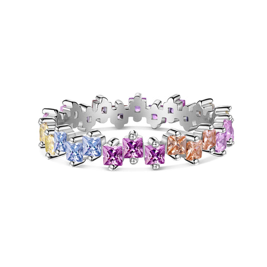 [Hevara Jewelry]Mixed Colorful Square Staggered Rings