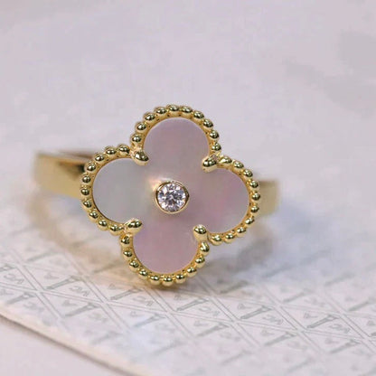 [⭐Hevara Jewelry]CLOVER PINK MOP RING GOLD DIAMOND