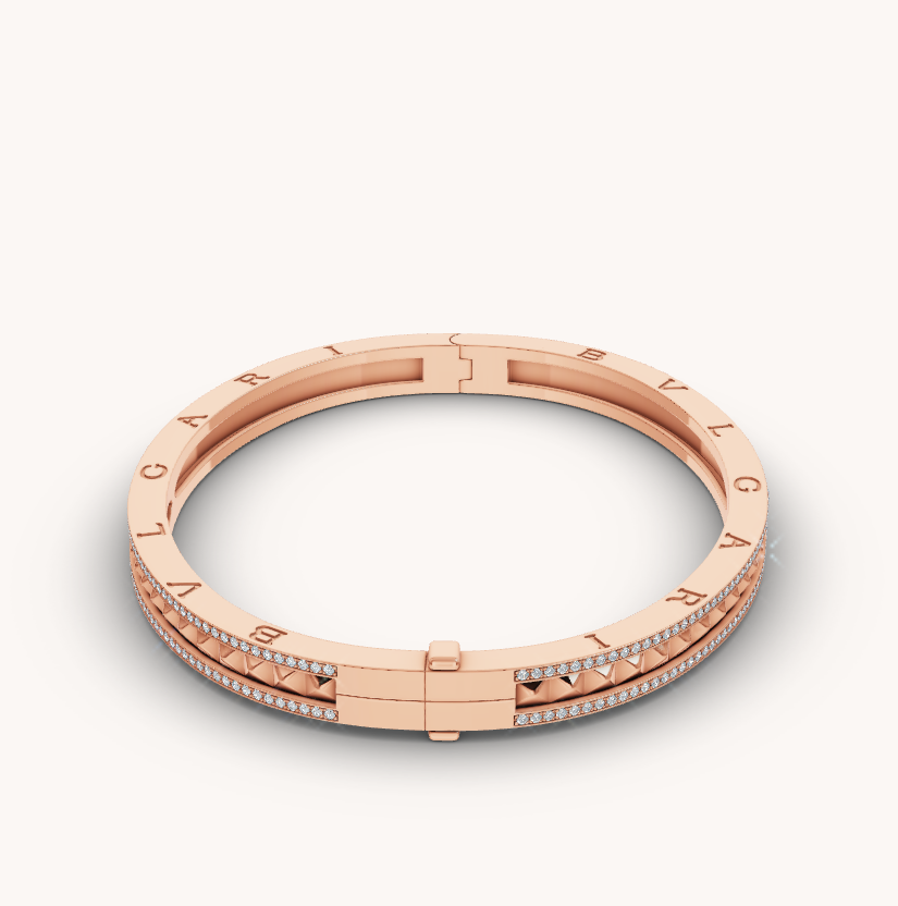 [⭐Hevara Jewelry]ZERO 1 SPIRAL AND PAVED DIAMOND PINK GOLD BRACELET