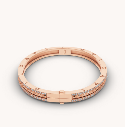 [⭐Hevara Jewelry]ZERO 1 SPIRAL AND PAVED DIAMOND PINK GOLD BRACELET