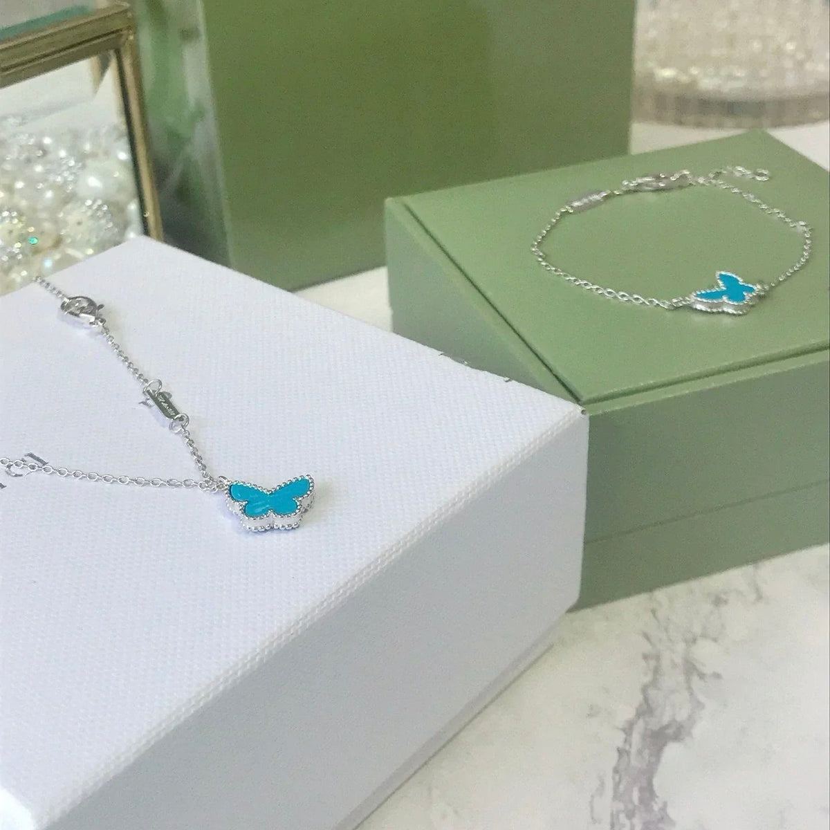 [⭐Hevara Jewelry]BUTTERFLY TURQUOISE BUTTERFLY BRACELET SILVER