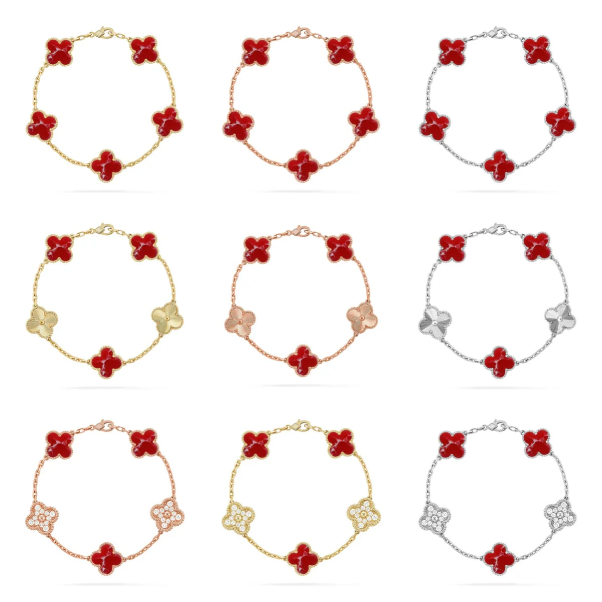 [⭐Hevara Jewelry]CLOVER 5 MOTIF RED PATTERN BRACELET COLLECTION