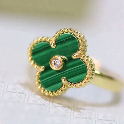 [⭐Hevara Jewelry]CLOVER MALACHITE RING GOLD DIAMOND