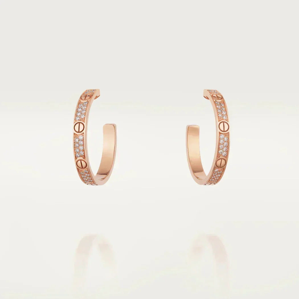 [⭐Hevara Jewelry]LOVE DIAMOND PINK GOLD HOOP EARRINGS