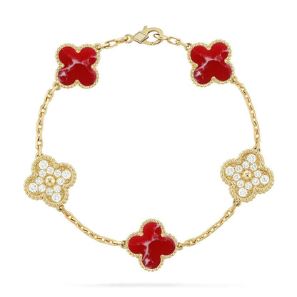 [⭐Hevara Jewelry]CLOVER 5 MOTIF RED PATTERN BRACELET COLLECTION