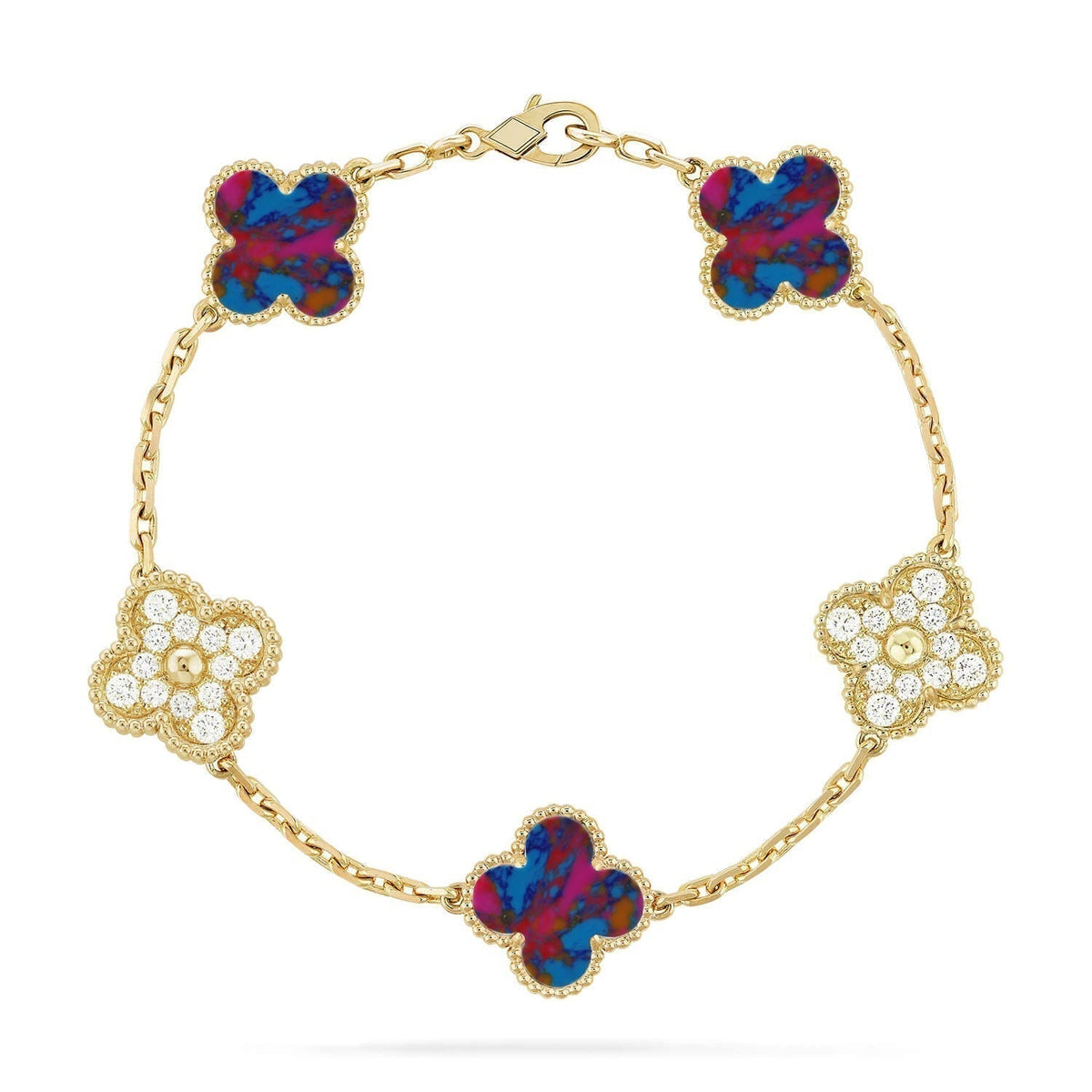 [⭐Hevara Jewelry]CLOVER 5 MOTIF COLOR GEMSTONES BRACELET COLLECTION