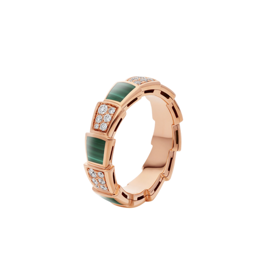 [⭐Hevara Jewelry]SERPENTI RING PINK GOLD MALACHITE DIAMOND PAVED 4MM