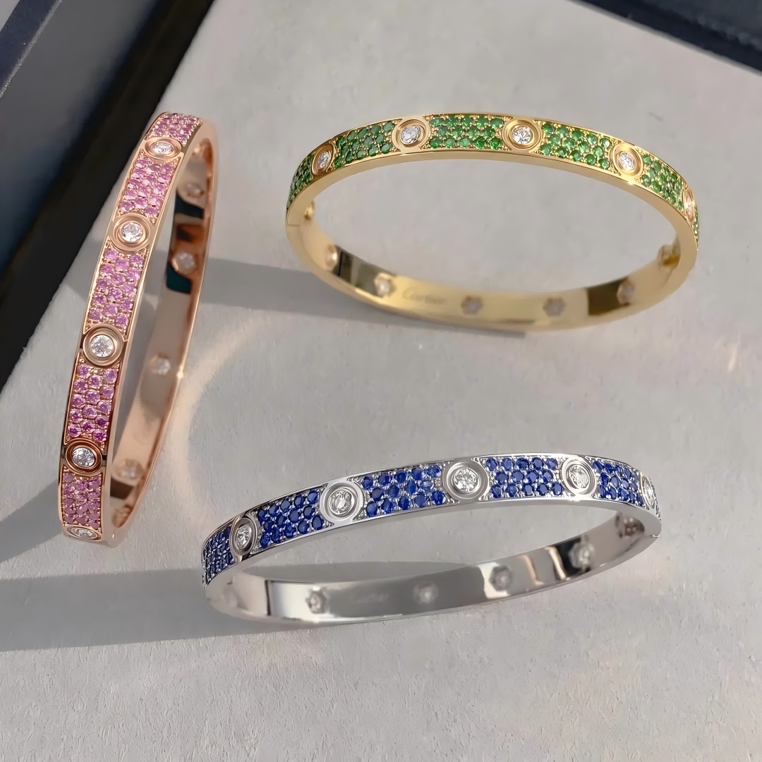 [⭐Hevara Jewelry]2026 PAVE GEMSTONE LOVE BRACELET 6.1MM 10 DIAMONDS