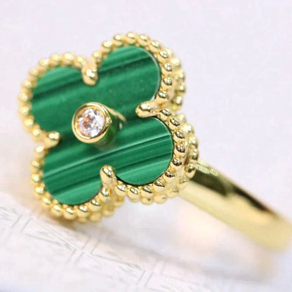 [⭐Hevara Jewelry]CLOVER MALACHITE RING GOLD DIAMOND
