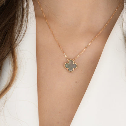 [⭐Hevara Jewelry]CLOVER 15MM  GRAY MOTHER OF PEARL NECKLACE