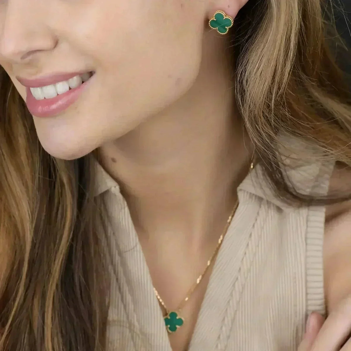[⭐Hevara Jewelry]CLOVER MINI 9.5MM MALACHITE  EARRINGS
