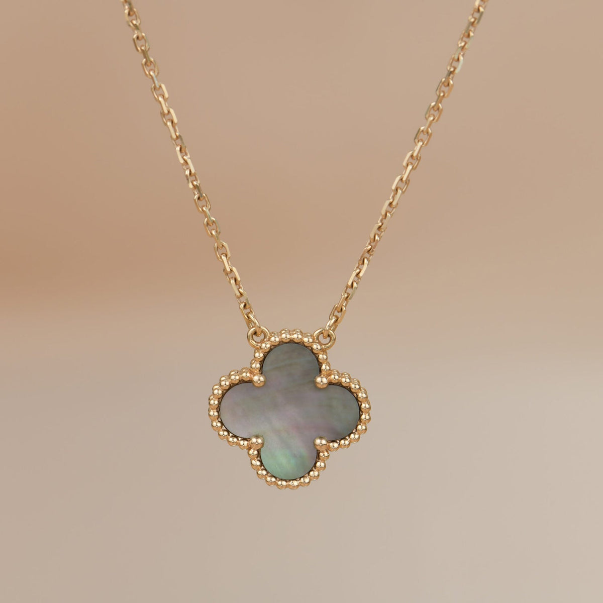 [⭐Hevara Jewelry]CLOVER 15MM  GRAY MOTHER OF PEARL NECKLACE