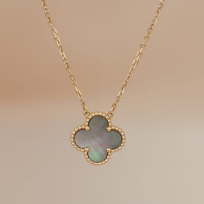 [⭐Hevara Jewelry]CLOVER 15MM  GRAY MOTHER OF PEARL NECKLACE