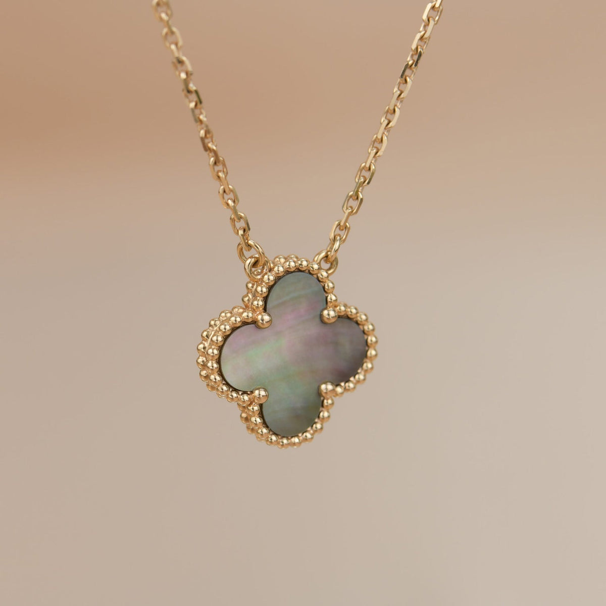 [⭐Hevara Jewelry]CLOVER 15MM  GRAY MOTHER OF PEARL NECKLACE