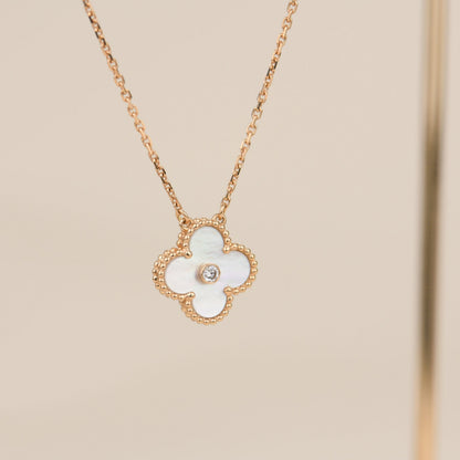 [⭐Hevara Jewelry]CLOVER 15MM DIAMOND WHITE FRITILLARIA NECKLACE