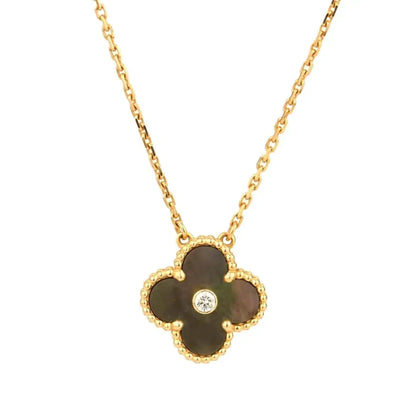 [⭐Hevara Jewelry]CLOVER 15MM DIAMOND AND MOTHER-OF-GREY NECKLACE
