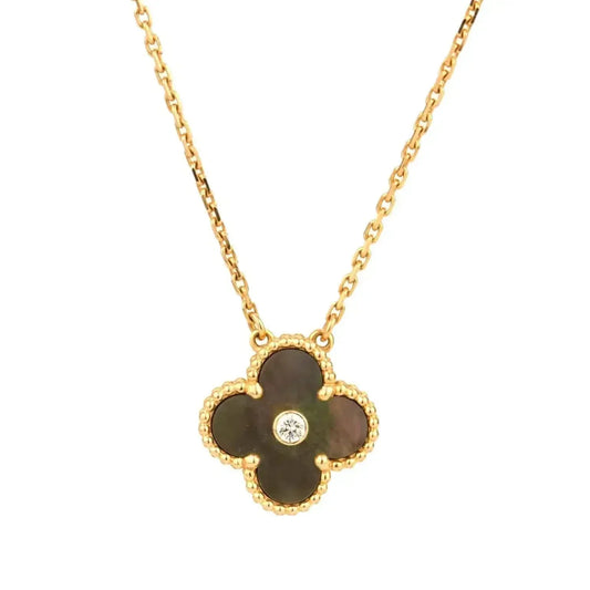 [⭐Hevara Jewelry]CLOVER 15MM DIAMOND AND MOTHER-OF-GREY NECKLACE