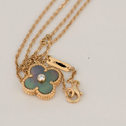 [⭐Hevara Jewelry]CLOVER 15MM DIAMOND AND MOTHER-OF-GREY NECKLACE