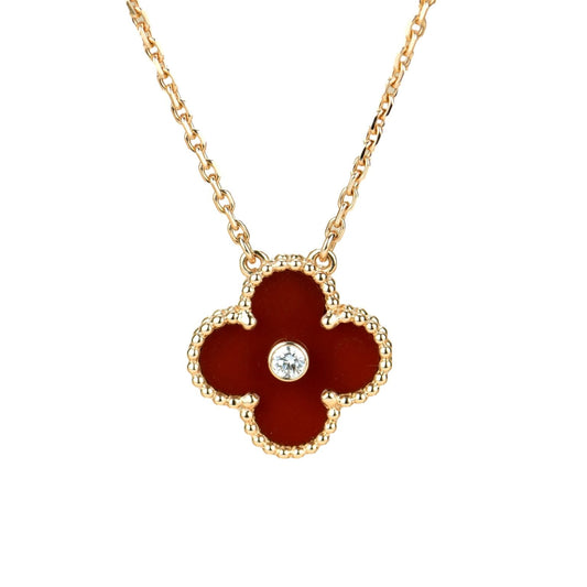 [⭐Hevara Jewelry]CLOVER 15MM DIAMOND CARNELIAN NECKLACE