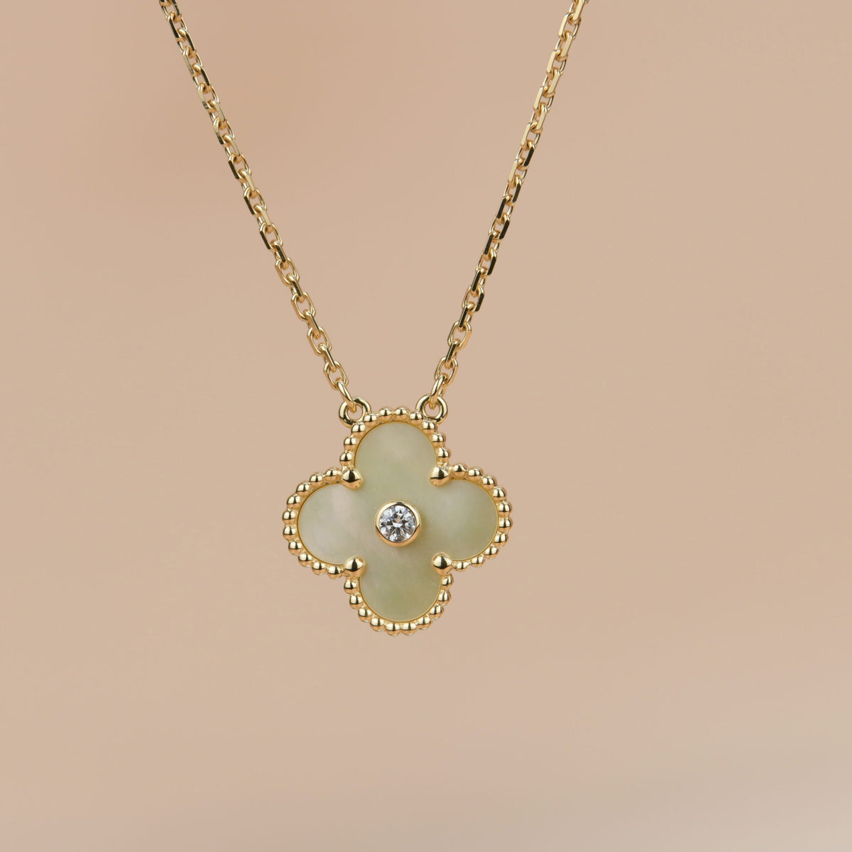 [⭐Hevara Jewelry]CLOVER 15MM DIAMOND GOLD MOTHER OF PEARL NECKLACE