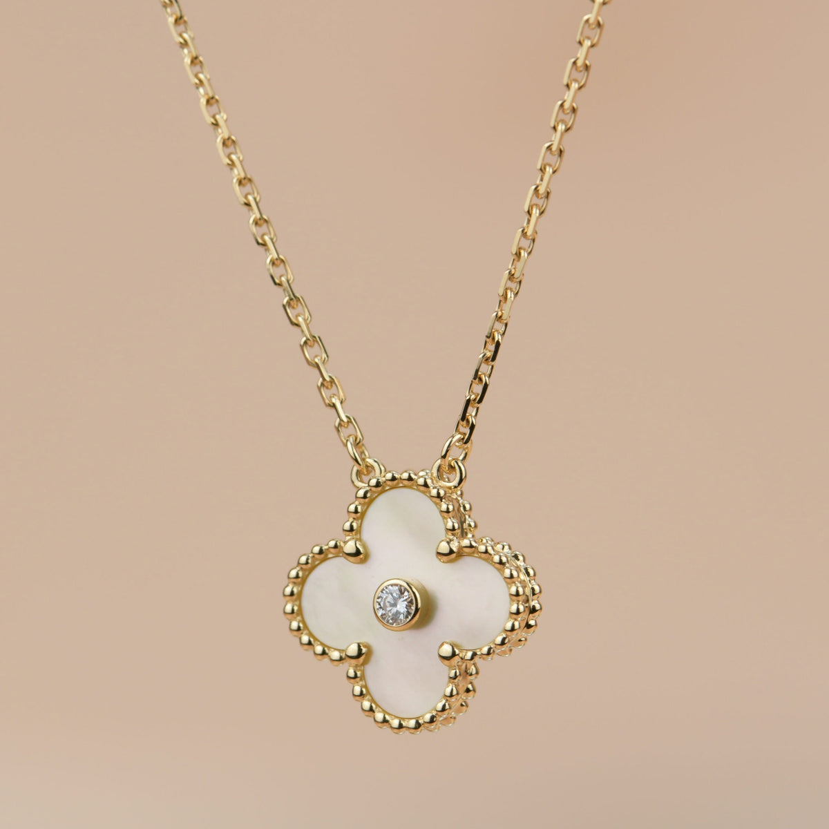 [⭐Hevara Jewelry]CLOVER 15MM DIAMOND GOLD MOTHER OF PEARL NECKLACE