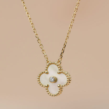 [⭐Hevara Jewelry]CLOVER 15MM DIAMOND GOLD MOTHER OF PEARL NECKLACE