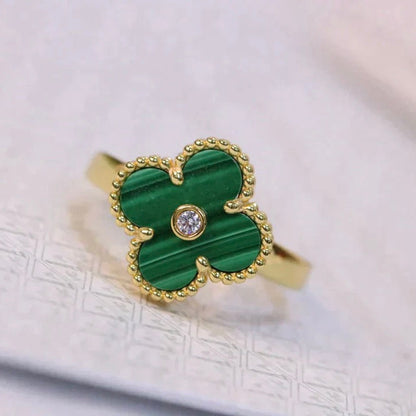 [⭐Hevara Jewelry]CLOVER MALACHITE RING GOLD DIAMOND