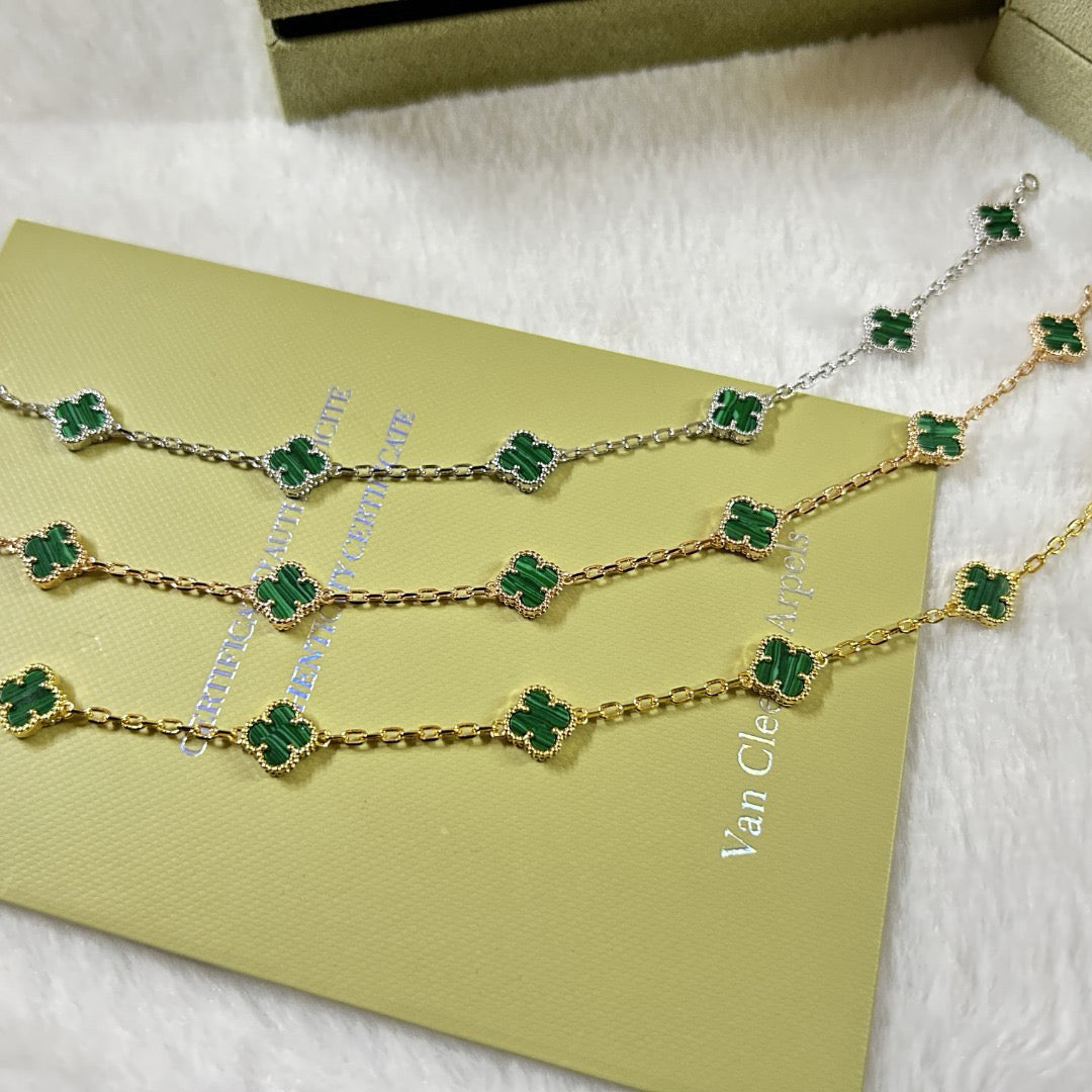 [⭐Hevara Jewelry]CLOVER 6 MOTIF MALACHITE BRACELET