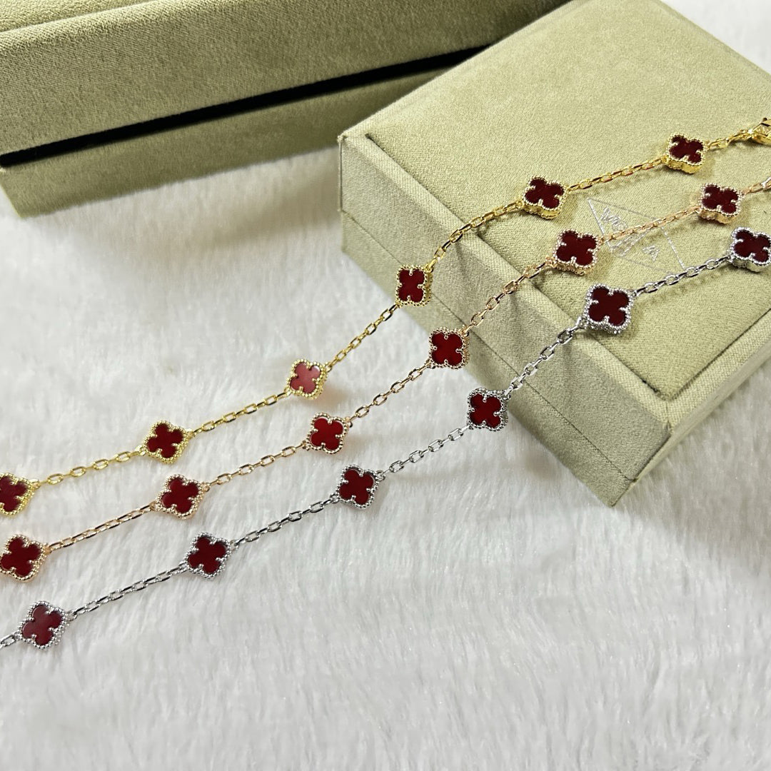 [⭐Hevara Jewelry]CLOVER 6 MOTIF RED AGATE BRACELET