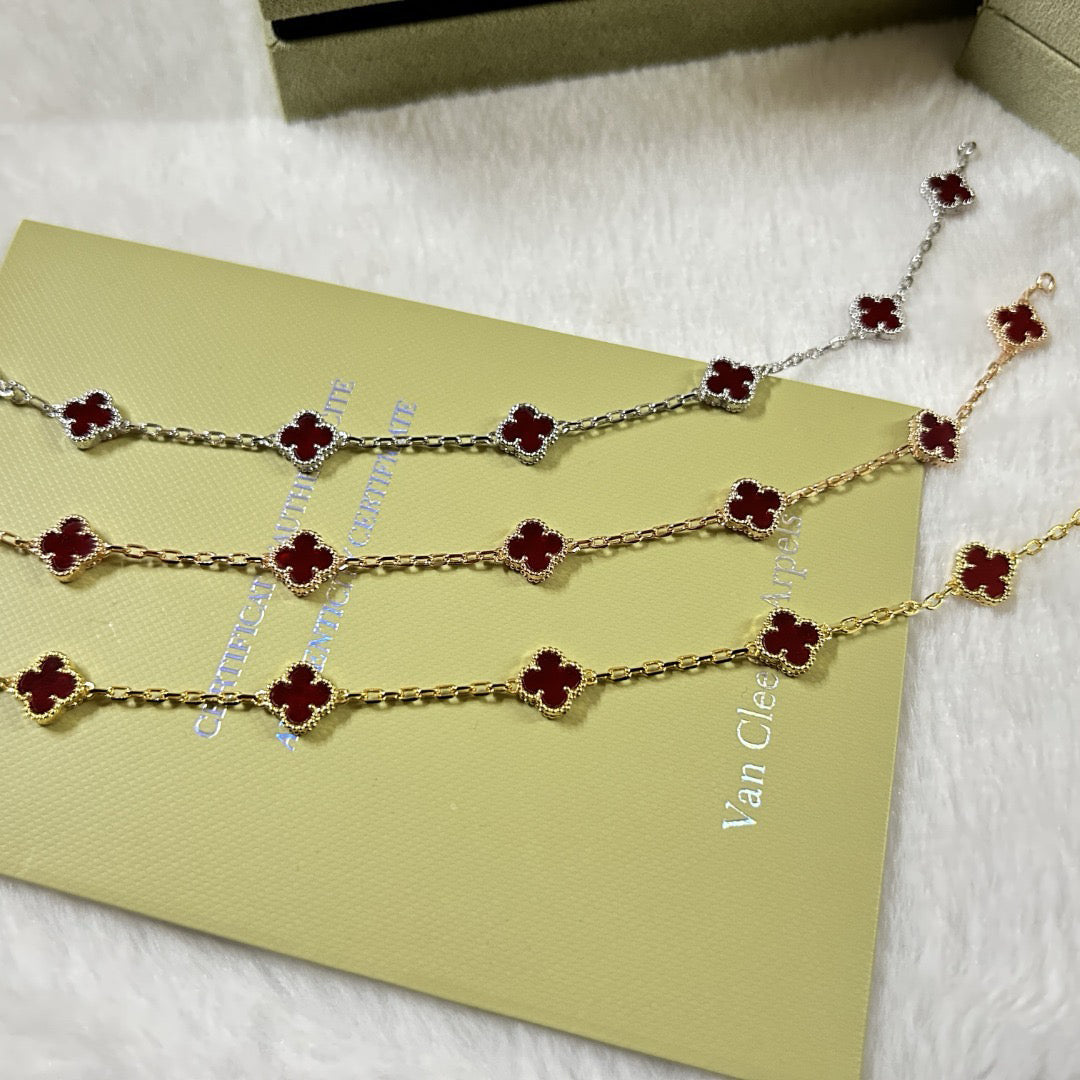 [⭐Hevara Jewelry]CLOVER 6 MOTIF RED AGATE BRACELET