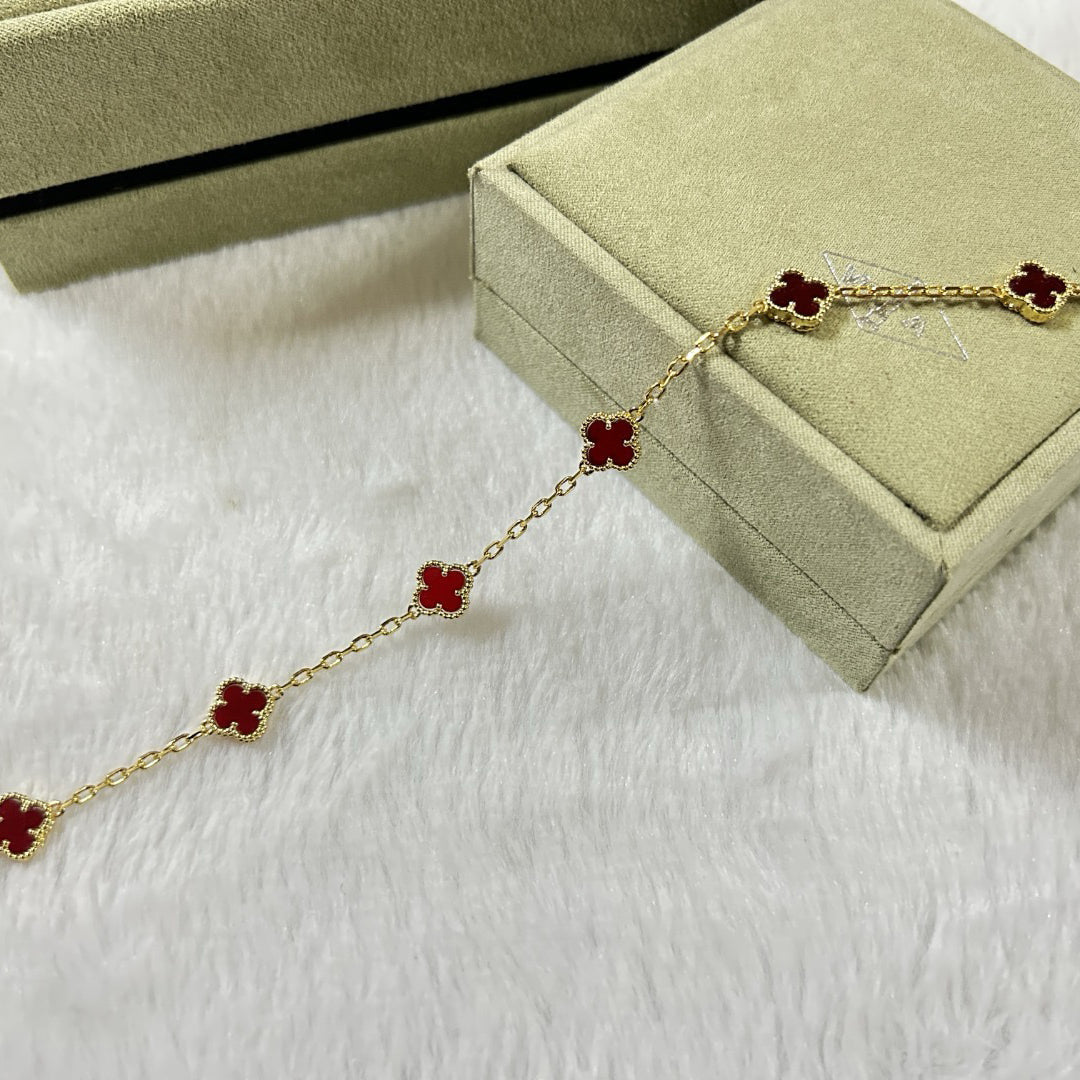 [⭐Hevara Jewelry]CLOVER 6 MOTIF RED AGATE BRACELET