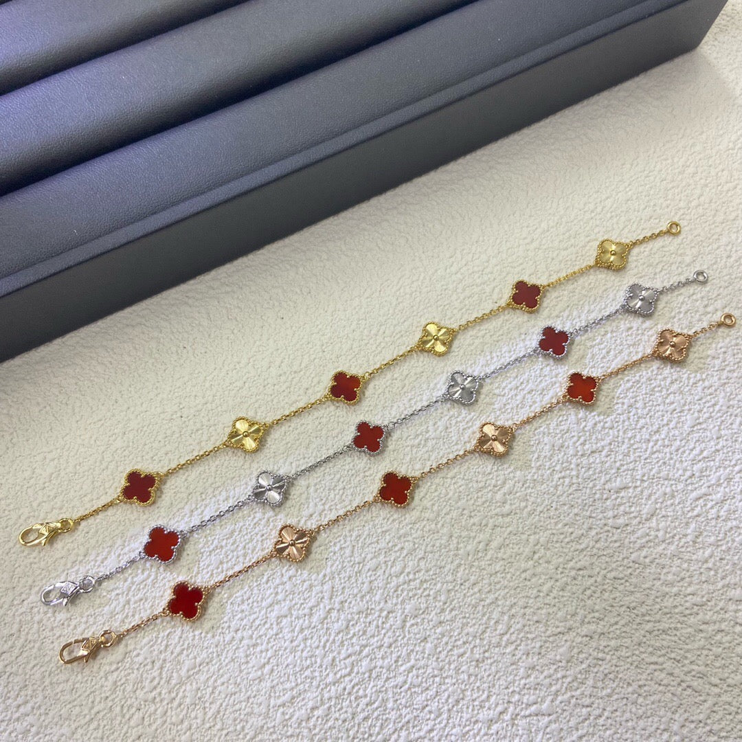 [⭐Hevara Jewelry]CLOVER 6 MOTIF RED AGATE LASER BRACELET