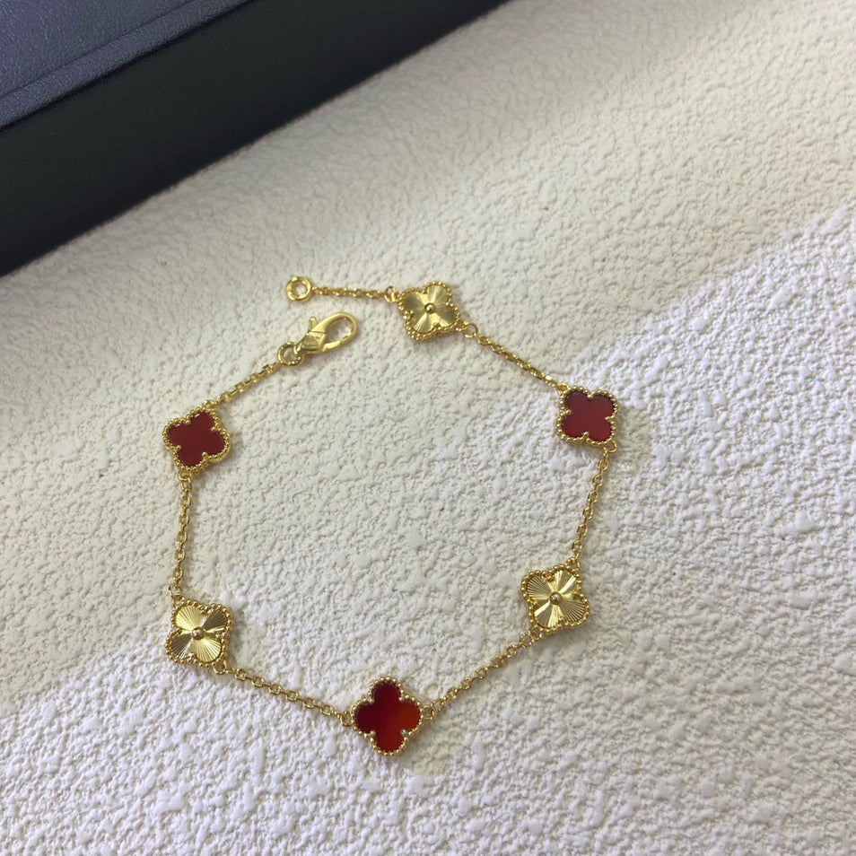 [⭐Hevara Jewelry]CLOVER 6 MOTIF RED AGATE LASER BRACELET