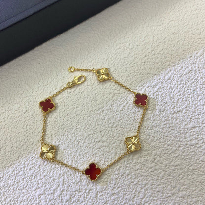[⭐Hevara Jewelry]CLOVER 6 MOTIF RED AGATE LASER BRACELET