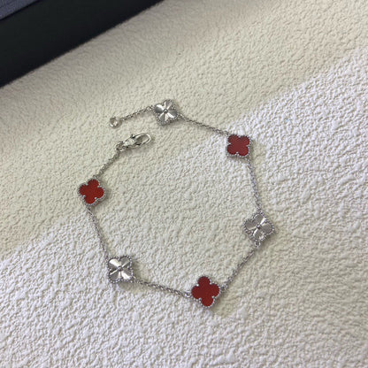 [⭐Hevara Jewelry]CLOVER 6 MOTIF RED AGATE LASER BRACELET