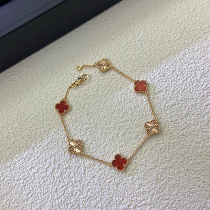[⭐Hevara Jewelry]CLOVER 6 MOTIF RED AGATE LASER BRACELET